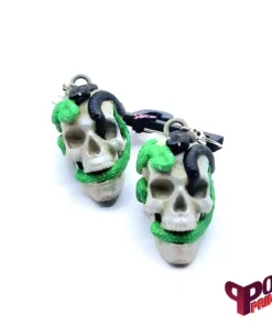 Resin 3D printed and hand-painted skull and snake earrings