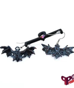 Resin 3D printed and hand-painted zombie bat earrings